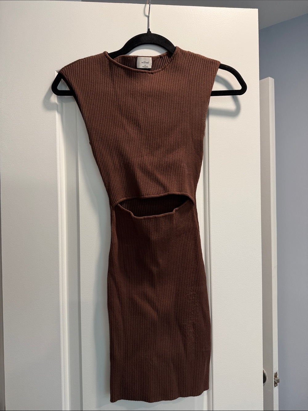 Sleeveless Brown Ribbed Cutout Dress